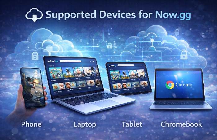 Devices supported by Now.gg including phone laptop tablet Chromebook