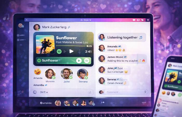 Group listening session synced across devices