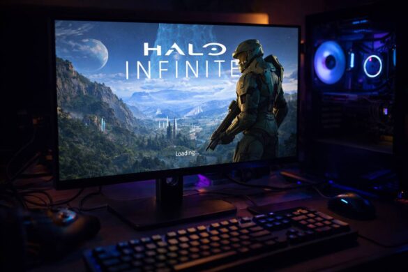 Halo Infinite game client loading screen on a gaming PC.