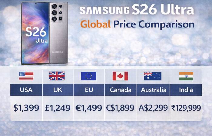 Samsung S26 Ultra global price comparison chart