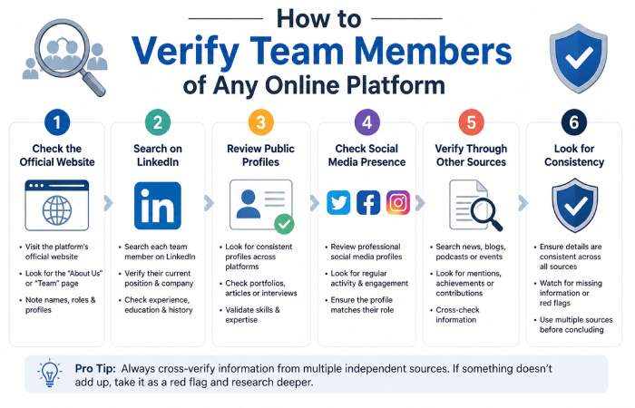 how to verify team members online platform linkedin profiles social media consistency check